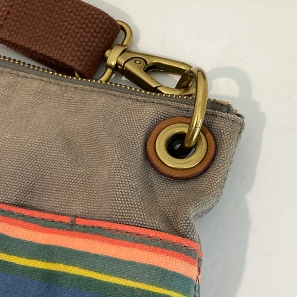 Fossil Coated Canvas Striped Crossbody Bag Blue Tan Coral - Picture 6 of 13